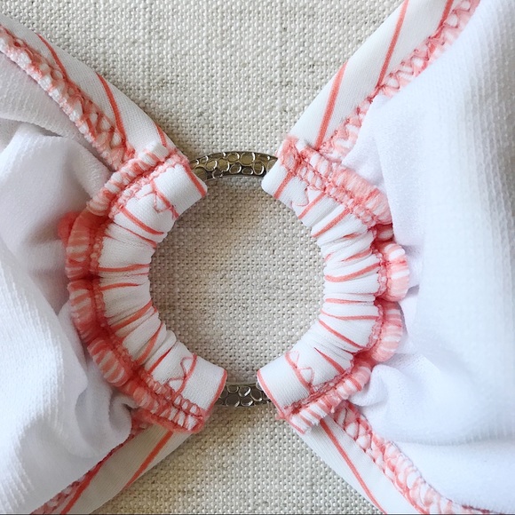 NWOT French Connection Swim Orange Striped Bandeau Bikini Bathing Suit Top - Picture 3 of 7